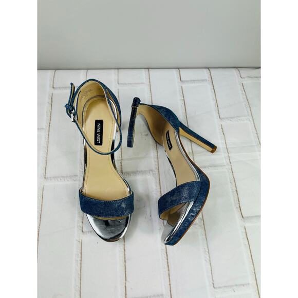 Nine West denim shimmery ankle strap heeled sandals size 7.5M - Picture 10 of 13